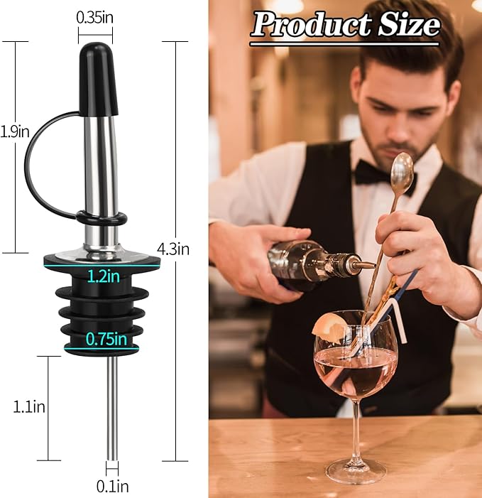 48 Pack Liquor Pour Spout, Stainless Steel Classic Bottle Pourers with Rubber Dust Cap, Speed Wine Bottle Pourer for Liquor Bottle, Oil Bottles
