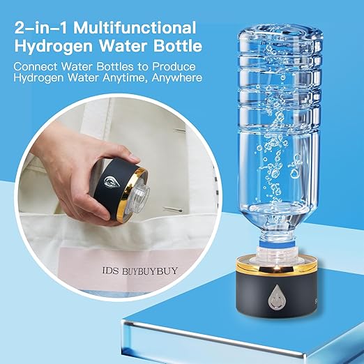 Hydrogen Water Bottle, 3Min Rapid High Content Alkaline Hydrogen Water, USB-C Rechargeable Hydrogen Water Machine, Portable 14OZ, SPE PEM Tech, Travel, Home, Office, Gift for Family & Friends (Black)