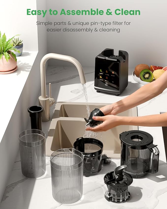Kismile Cold Press Juicer Machine with 5 Modes, ABS Housing & HD Display, 4.5" Wide Feed Chute Slow Juicer for Fruits & Vegetables, Quiet Masticating Juicer Press, Easy to Clean, High Juice Yield