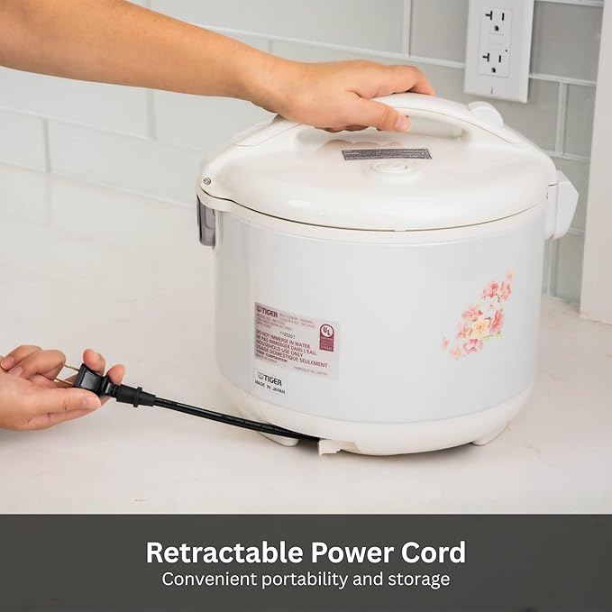 Tiger JNP-1800-LF 10 Cup Capacity White Rice Cooker with Non-Stick Inner Pot, Retractable Power Cord, and Keep Warm up to 12 hours (Flower)