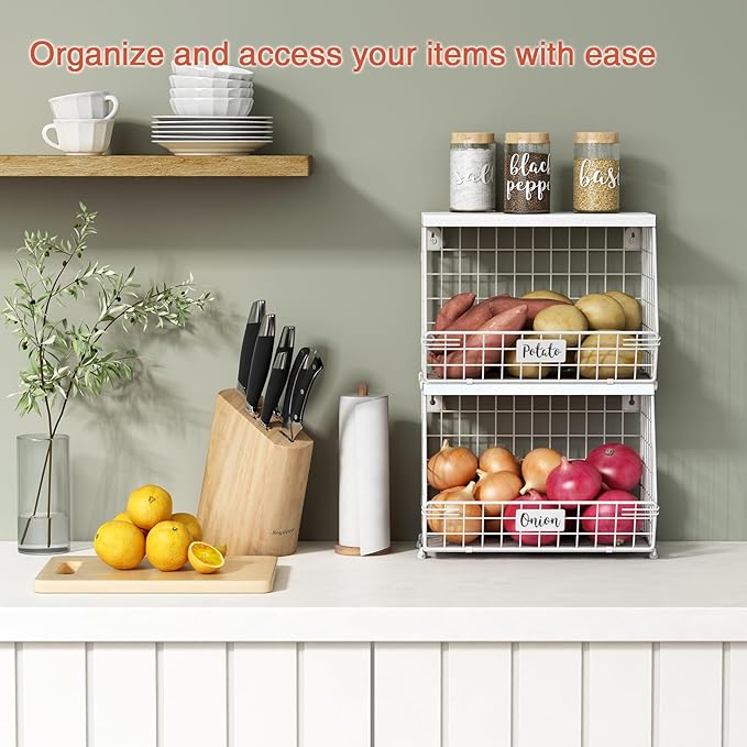 Goozii Wall Mount Bathroom Storage Basket, Fruit Produce and Vegetable Baskets for Kitchen Counter, Hanging Wire Storage Basket for Laundry Room Bedroom Closet Pantry Boys Girls Room (White)