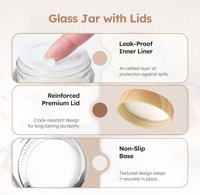 2 oz Glass Jars with Lids, 36 Pack Clear Small Glass Jars with Woodgrain Lids Leakproof Round Airtight Empty Cosmetic Travel Containers with Inner Liners for Lotions Powders and Candle Making