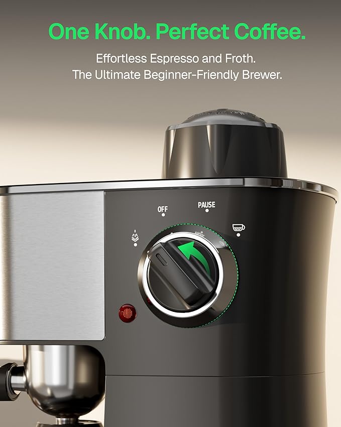 HBN Espresso Machine, 3.5Bar Cappuccino & Latte Maker, 2-4 Cup Stainless Steel Coffee Machine with Milk Frother, 800W Espresso Machine Maker with Steamer, Compact Coffee Maker for Home and Office
