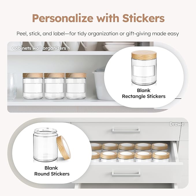8 oz Glass Jars with Lids, 30 Pack Clear Small Glass Jars with Woodgrain Lids Leakproof Round Airtight Empty Cosmetic Travel Containers for Lotions Powders and Candle Making
