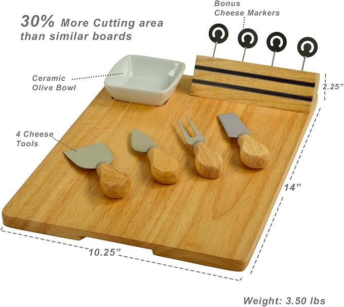 Picnic at Ascot NCAA West Virgina University Officially Licensed Mountaineers Bamboo Cheese/Charcuterie Board with Ceramic Bowl, Knife Set & cheese Markers