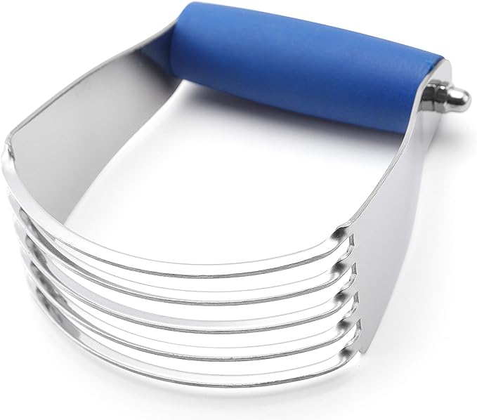 Spring Chef Medium Size Dough Blender For Baking, Dough Cutter Tool, Stainless Steel Puff Pastry Cutter Tool with Soft Grip Handle, Dishwasher Safe Pastry Blender for Easy Mixing - Sapphire