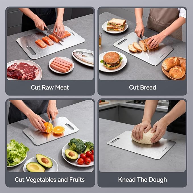 Titanium Cutting Boards,100% Pure Titanium Kitchen Cutting Board, Double-Sided Non-Toxic Cutting Board, Ideal for Slicing and Dicing Meats, Features Handle, Dishwasher Safe,16"L*10"W