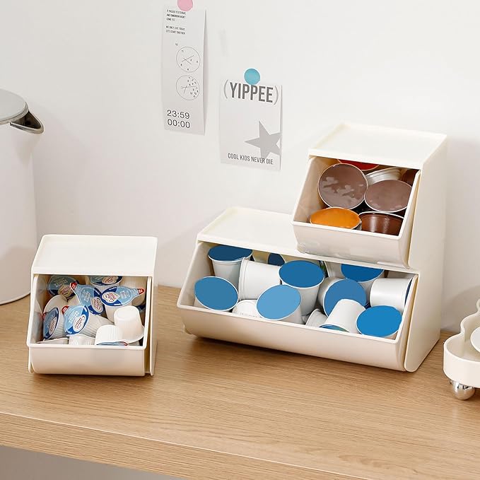 3 Pack Coffee Pod Holder for Kitchen Counter, Plastic Storage Organizer Box for Office Desktop, Large Tea Bags Basket ( Cream )