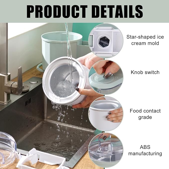 Ice Cream Maker, Homemade Electric Soft Serve Maker Machine,for Gelato, Mix-ins and Milkshakes, Double Insulated Frozen Yogurt Maker Machine,Easy to Clean and Use,1 L Green