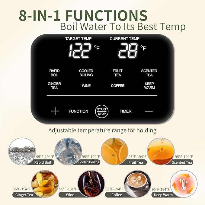 3L Electric Kettle & Beverage Dispenser with Infuser, Spigot - All-in-One Health Pot for Iced Tea/Coffee, Temperature Control, Glass Pitcher - Home & Office Use