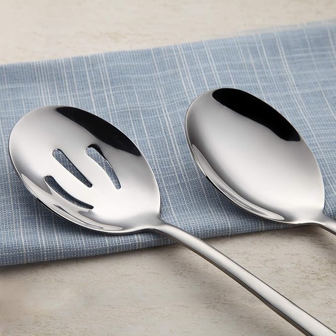 AOOSY Serving Spoons x 3, Slotted Spoons x 3, 8.7 inches Utility Advanced Performance Skimmer Perforated, Stainless Steel Serving Utensils Set for Buffet Can Banquet Cooking Kitchen Basics