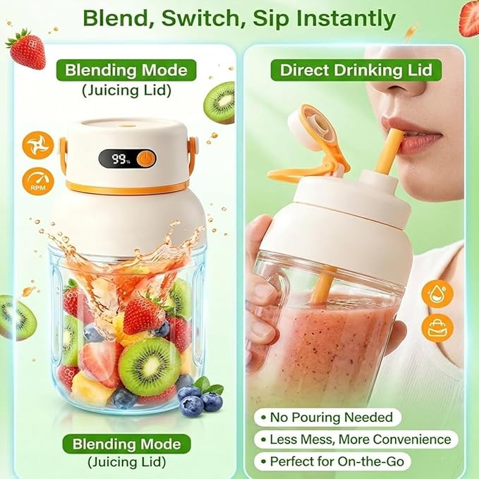 Portable Electric Juicer Cup with Zero Cord Hassle, Fresh Juicer Portable Blender with Digital Display, Leakproof USB-C Rechargeable Personal Blender for Home, Travel, Easy Clean (a,1000ml)