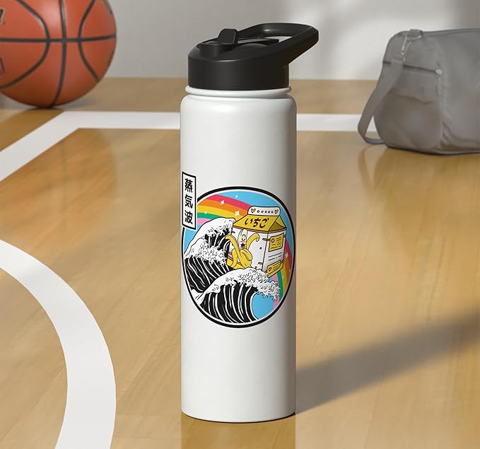 Banana Milk Carton Great Wave Kawaii Retro Rainbow Anime Stainless Steel Insulated Water Bottle