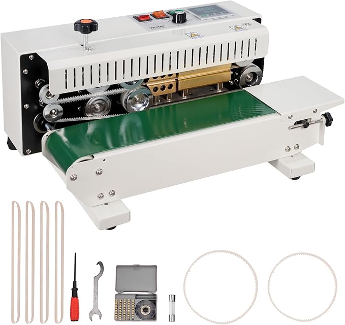 VEVOR Continuous Bag Band Sealing Machine, 0.24-0.47 in/6-12 mm Seal Width, Horizontal Band Sealer Machine with Digital Temperature Control, Carbon Steel Bag Sealer for 0.02-0.8 mm Plastic Bags Films