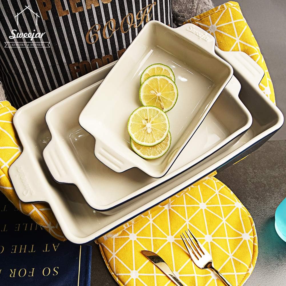 Sweejar Ceramic Bakeware Set, Rectangular Baking Dish Lasagna Pans for Cooking, Kitchen, Cake Dinner, Banquet and Daily Use, 11.8 x 7.8 x 2.76 Inches of Casserole Dishes (Jade)