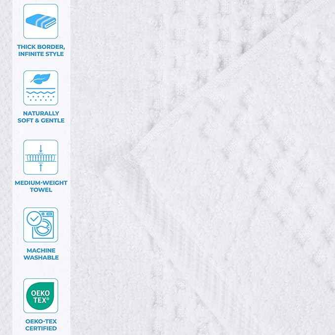 Superior Playa Zero Twist Cotton Medium Weight Towels, for Guest Bath, Bathroom, Shower, Spa, Plush, Quick Dry, Ultra-Soft Towels, Bath Essentials, Waffle Textured, 9 Piece Assorted Towel Set, White