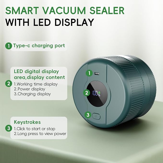 Mason Jar Vacuum Sealer Kit, Electric Sealer for Wide and Regular Mouth Mason Lids, Canning Vacuum Sealer Mason Jar, Automatic Vacuum Sealer Machine for Food Storage - Saxe Blue