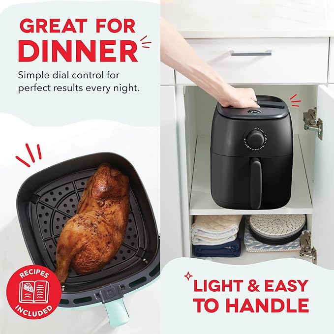 Dash Tasti-Crisp™ Air Fryer - AirCrisp® Technology - Compact Design with Adjustable Temperature Control - Nonstick Fry Basket & Auto Shut-Off Feature - 2.6 Quarts - Black