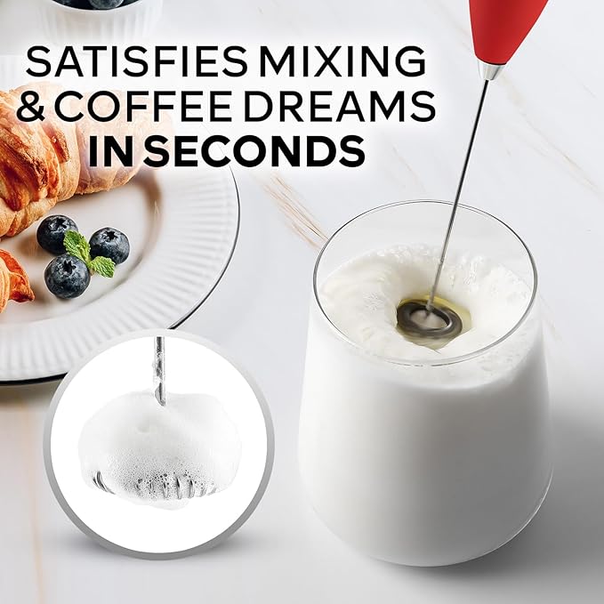 Zulay Kitchen Powerful Milk Frother Wand With 4 AA Duracell Batteries - Ultra Fast Handheld Drink Mixer - Electric Whisk Foam Maker for Coffee, Lattes, Cappuccino, Matcha & Creamer - Cardinal Red