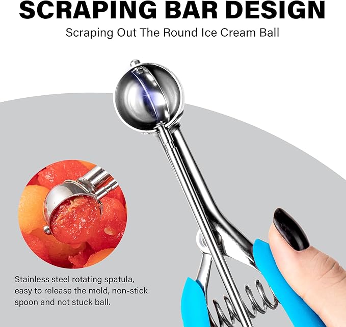 Extra Small Cookie Scoop, 1 Tsp Cookie Scoop, Mini Ice Cream Scoop for Melon Baller, Cookie Dough, 0.2oz/ 25mm, Easy Squeeze & Release, Sky Blue