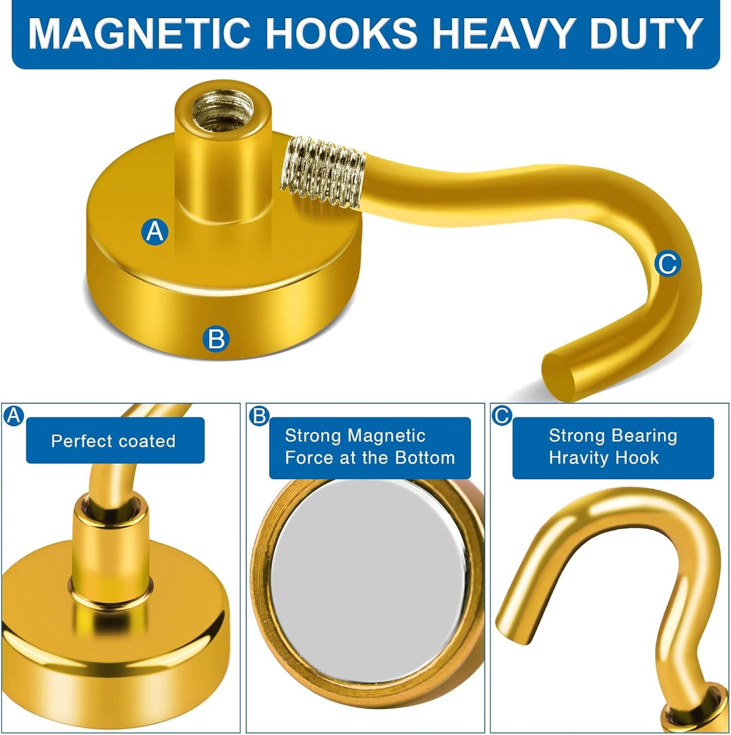 LOVIMAG Yellow Magnetic Hooks for Cruise Cabins, Cruise Essentials Must Haves, Cruise Magnets, Magnetic Key Holder, Strong Magnetic Hooks for Hanging, Fridge, Grill -12 Pack, 110lbs