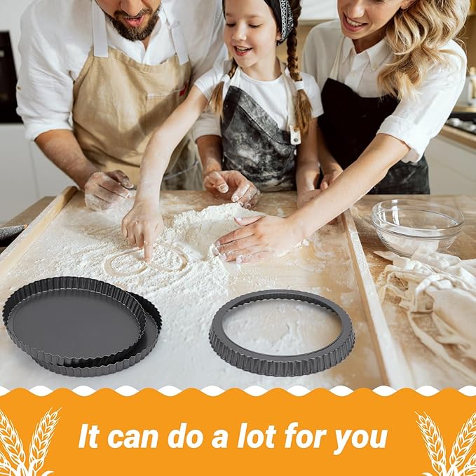 Beasea Tart Pan 9 Inch with Removable Bottom, 4pcs Nonstick Carbon Steel Round Quiche Pie Pans for Baking Tart Quiche Desserts