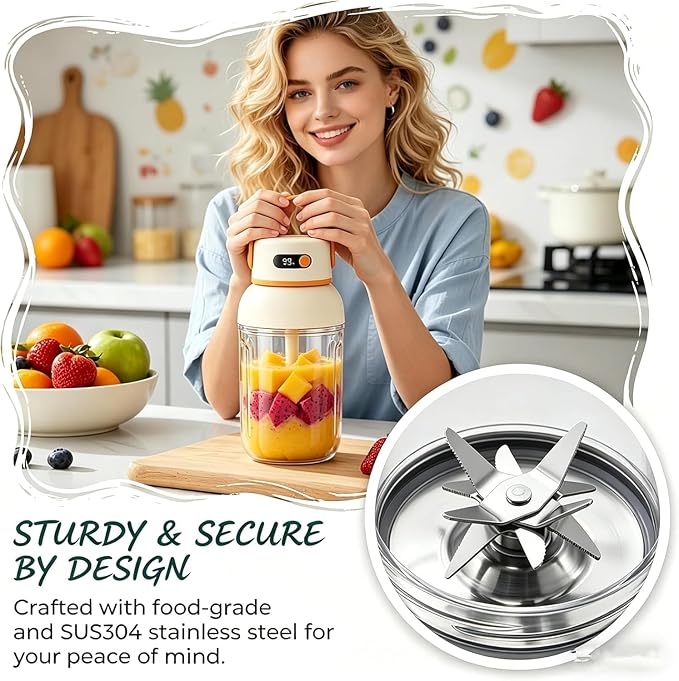 Portable Electric Juicer Cup with Zero Cord Hassle, 33 Oz Cordless Personal Juicer Cup, Digital Display Portable Juicers Blender with Stainless Steel Blades, USB-C (green-1000ml)