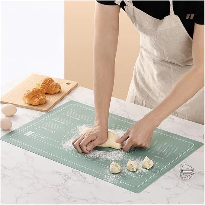Silicone Measuring Kneading Pad Set Household Rolling Pin Dough Large Thick Non-slip Non-stick Bottom Baking Tool(Rolling pin blue)