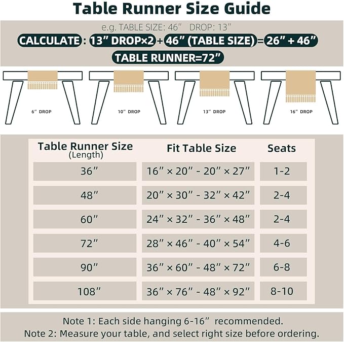 FEXIA Boho Table Runner 36 Inches Long(Without Tassel) Thanksgiving Farmhouse Home Decor Rustic Cream & Brown Macrame Table Runner for Dining Bedroom Decor(12x36 Inches)
