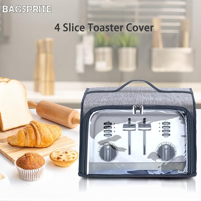 Toaster Cover with Base for 4 Slice Wide Slot, Dust Covers Compatible with Cuisinart 4 Slices, Toaster Bags with Zipper Closure (Cover Only)