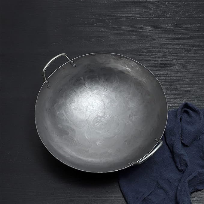 Wok Pfanne Traditioneller Handgehämmerter Wok Aus Refined Iron Mit Two Handles，1,8 MM Dick Wok (Rundboden) (Size : 36cm/14.1in)
