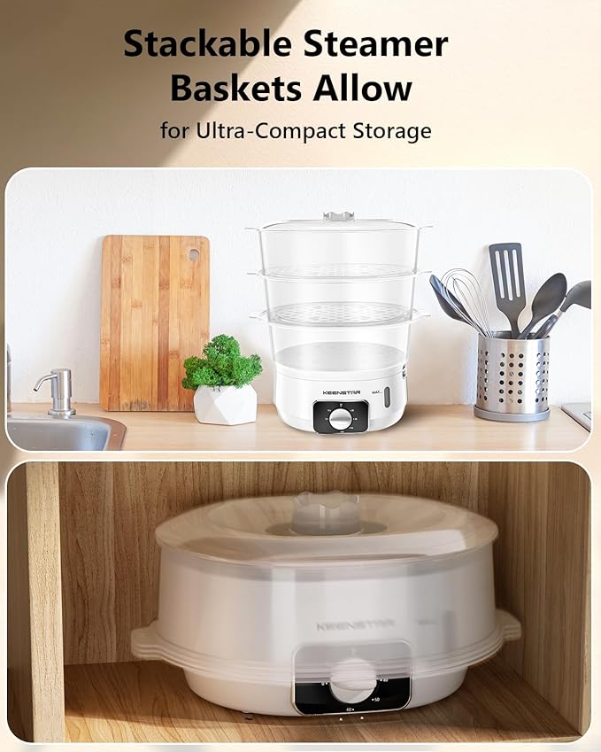Electric Food Steamer for Cooking, 13.7QT Vegetable Steamer with 3 Tiers BPA-Free Baskets, 800W Fast Simultaneous Cooking, 60-Minute Timer, Ideal for Veggies Seafood Rice