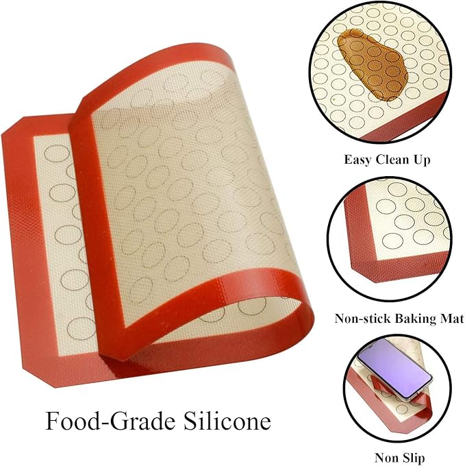 Wildone Baking Sheet with Silicone Mat Set, Set of 4 (2 Sheets + 2 Mats), Wildone Stainless Steel Cookie Sheet Baking Pan with Silicone Mat, Size 9 x 7 x 1 inch, Non Toxic & Heavy Duty & Easy Clean