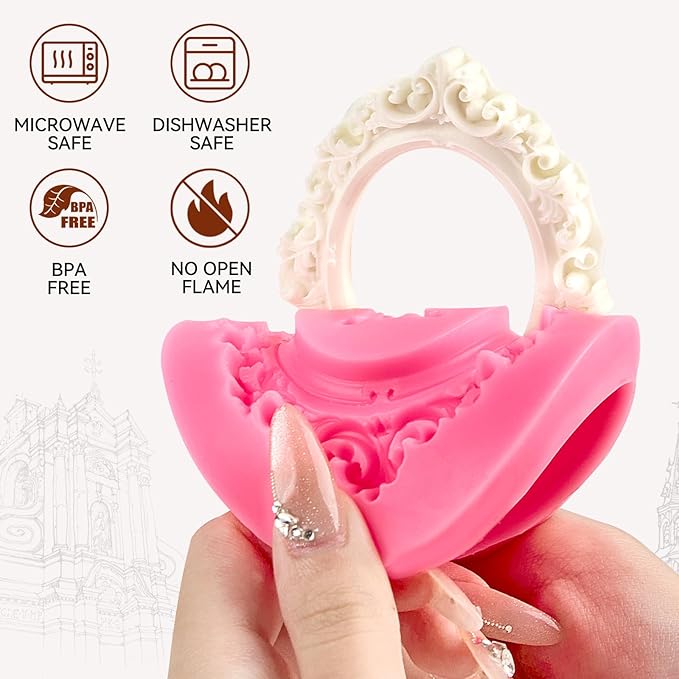 Puyeipt 4 Pcs Photo Frame Silicone Molds, Baroque Style Picture Photo Frames and Mirrors Fondant Molds for Cupcake Topper, Chocolate, Candy, Donut Cake Puck Decoration and Clay Craft Making