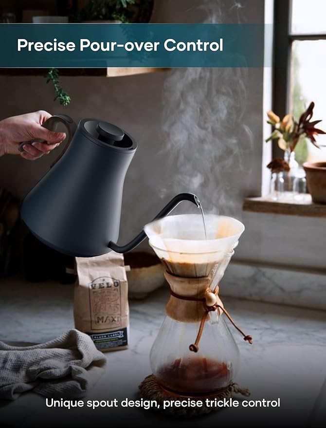 INTASTING Electric Kettle, Gooseneck Electric Kettle, ±1℉ Precise Temperature Control, Stainless Steel Interior, Quick Heating for Pour Over Coffee, Tea & Boiling Water, 0.9L (Navy Blue)