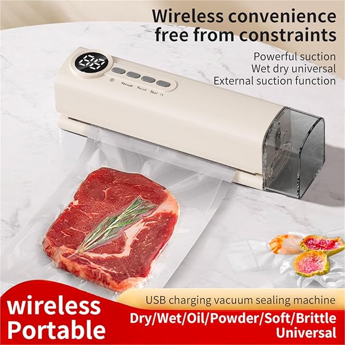 Vacuum Sealer Machine, Mini Vacuum Sealer Wireless Multifunctional Food With Suction Dry/Moist Sealing Machine Plastic Bag Heat,Food Sealer(Black)