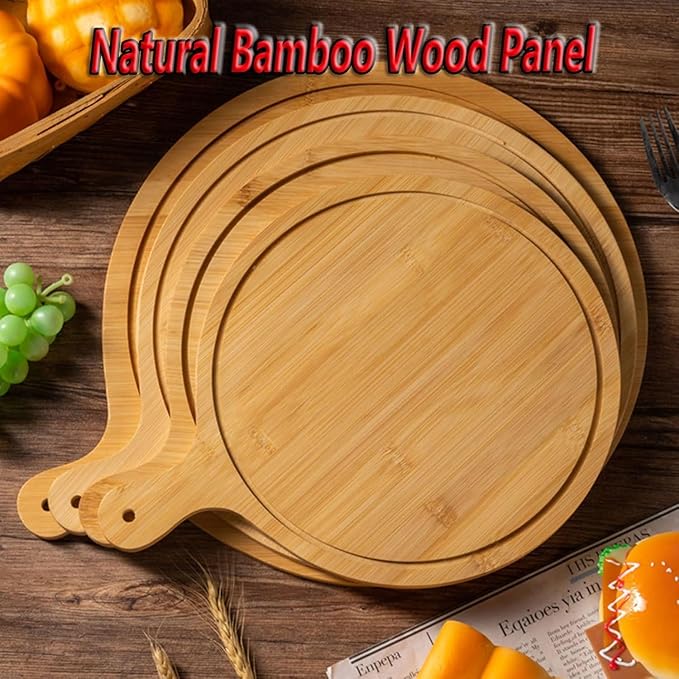 6 Pack Pizza Board Set – Premium Wooden Pizza Plates for Serving & Cutting, Round Bamboo Pizza Plate with Handle, Durable & Lightweight for Home & Restaurant (Up to 13 Inches),12inch