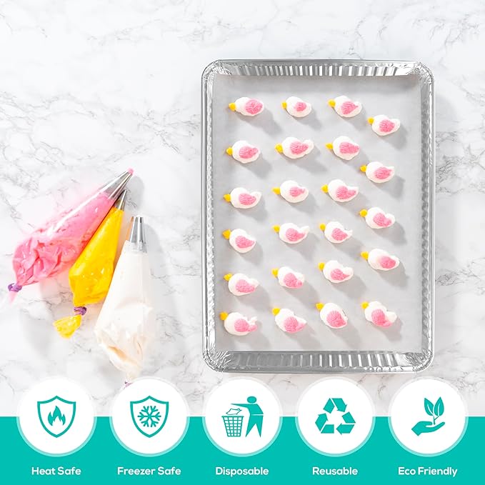 PLASTICPRO Aluminum Pans 20 Pack Disposable Cookie Sheets 13 x 17 Baking Pans Premium Quality Heavy Duty Sheet Pans