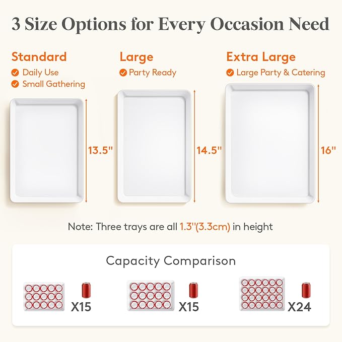 Lifewit Serving Tray for Party Supplies, Reusable Serving Platter for Catering, Snack, Fruit, Charcuterie, Appetizer, Plastic Food Trays, Hosting Essentials, BPA Free, 4 Pcs, Extra Large(16" x 12")