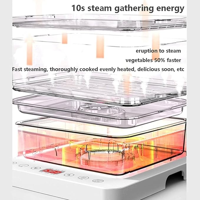 Food Steamer Electric Multicooker 800W | 3 Layers with Automatic Heat Preservation | Foldable Design | Touch Control Visual Panel