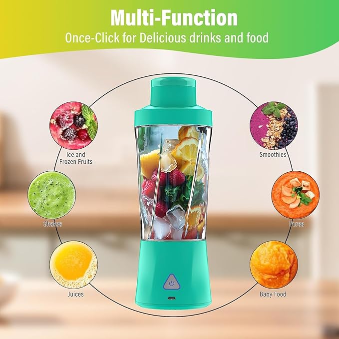 Portable Blender, 360W Personal Blender for Shakes and Smoothies for Kitchen, 24 Oz BPA Free Traveling Juicer Cup and Lid with 6 Blades, Self Cleaning Portable Juicer for Kitchen/Travel/Gym, Green