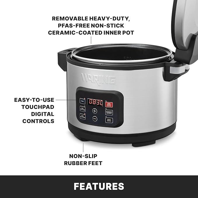 Waring Commercial 40 Cup (20 Cup Uncooked) Rice Cooker with Countdown Timer, Includes Paddle, Rice Cup, and Silicone Anti-Scratch Pad. Also Great for Porridge, Oatmeal, Soup or Broth, WRC40