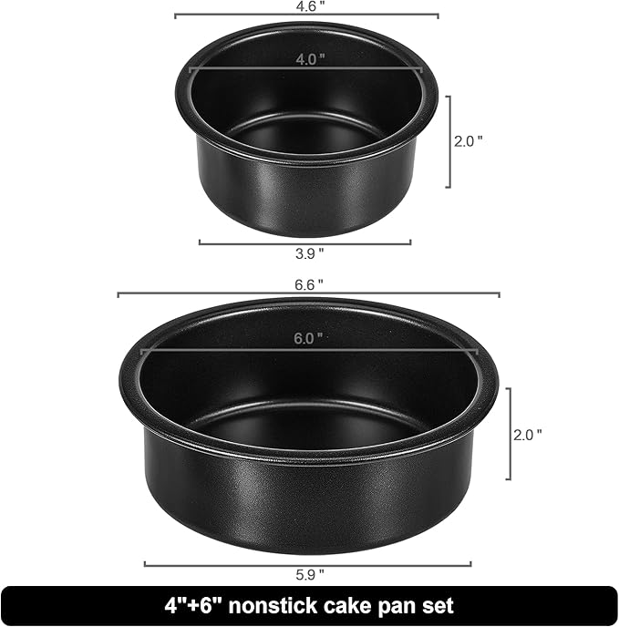 AWTBDP 4-Inch & 6-Inch Cake Pan Set, Set of 2, Round Baking Pan, Carbon Steel Birthday Wedding Metal Layer Cake Pans, Non Toxic Coating, Straight Side, Easy Clean Easy Release, 2 Inch Deep