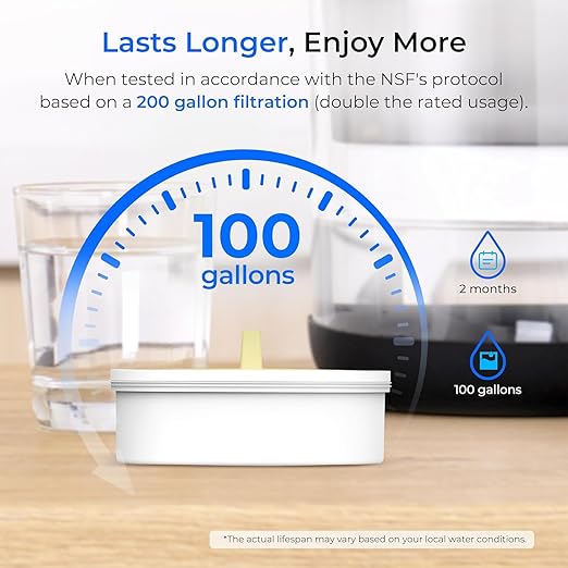 Waterdrop PT-72BL Glass Water Filter Pitcher, 7-Cup, Eco-Friendly, NSF/ANSI 53, 42 & 372 Certified Filter, Reduces PFOA/PFOS, Chlorine, Cadmium, Copper & Mercury, BPA-Free, Easy to Clean, Black