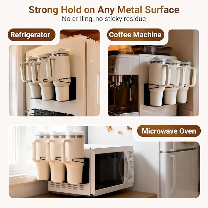 Magnetic Cup Holder for Fridge, 2 Pack Water Bottle Organizer for Stanley Cup Accessories 20/30/40 oz, Wall Mount Tumbler Organizer for Space-Saving Kitchen Pantry Cabinet Storage-Black