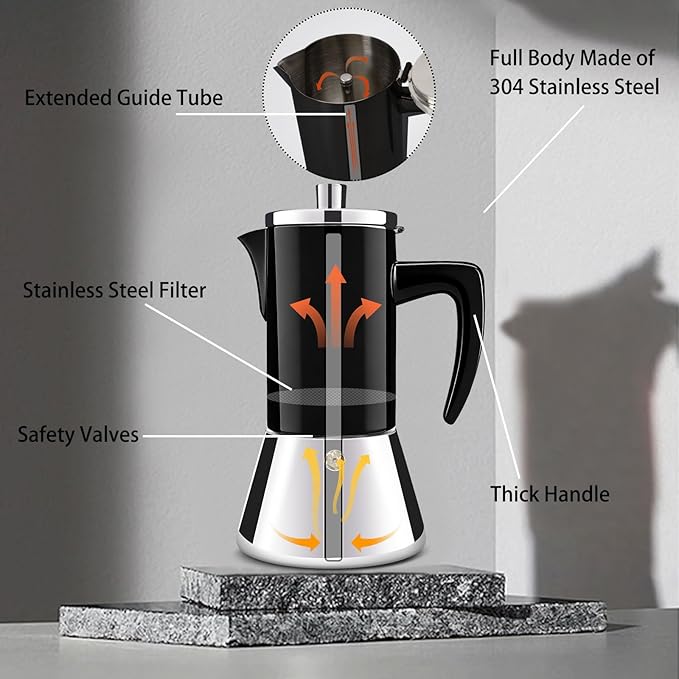 12 Cup Thickened 304 Stainless Steel Moka Pot Stovetop Espresso Maker Cafeteras Italian Percolator Espress Makers Capable Greca Mocha Coffee Machine for Induction Home and Camping 600ml 20oz