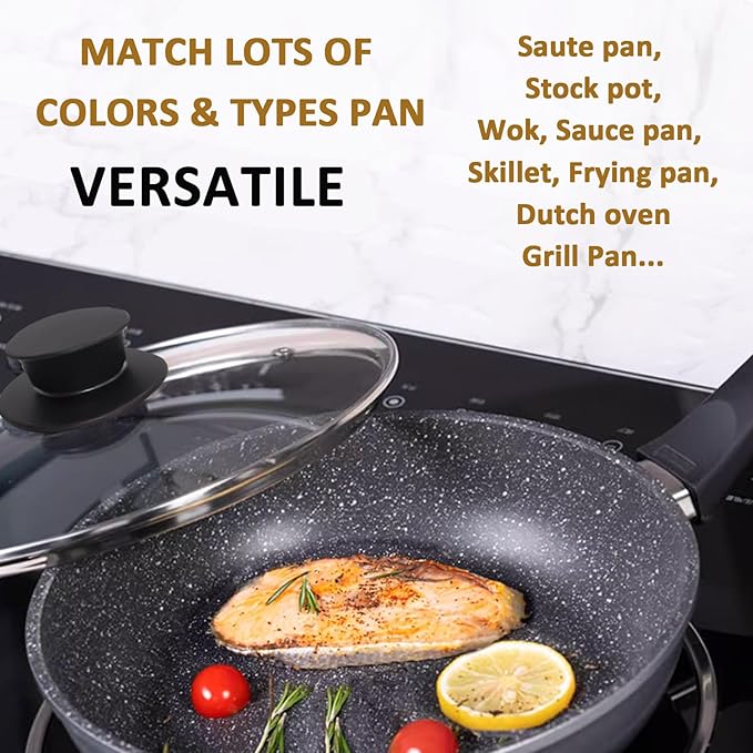 Glass lid for Large Pots and Pans, 14 Inch Cover for Replacement, Commercial Lid for Cookware, Frying Pans, Stockpot, Dishwasher safe and oven safe up to 400°F Fit Inner Dia14 to 14.4 Inch