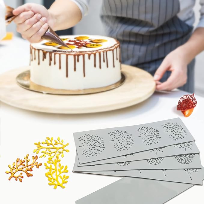 5PCS Leaf Molds Silicone Baking Fondant Tuile Molds, Hollow 3D Coral Branch Leaf Tuille Lace Silicone Cake Moulds, Polymer Clay Mold for Baking, Resin, Clay, Sugar Craft, Dessert Cake Decoration