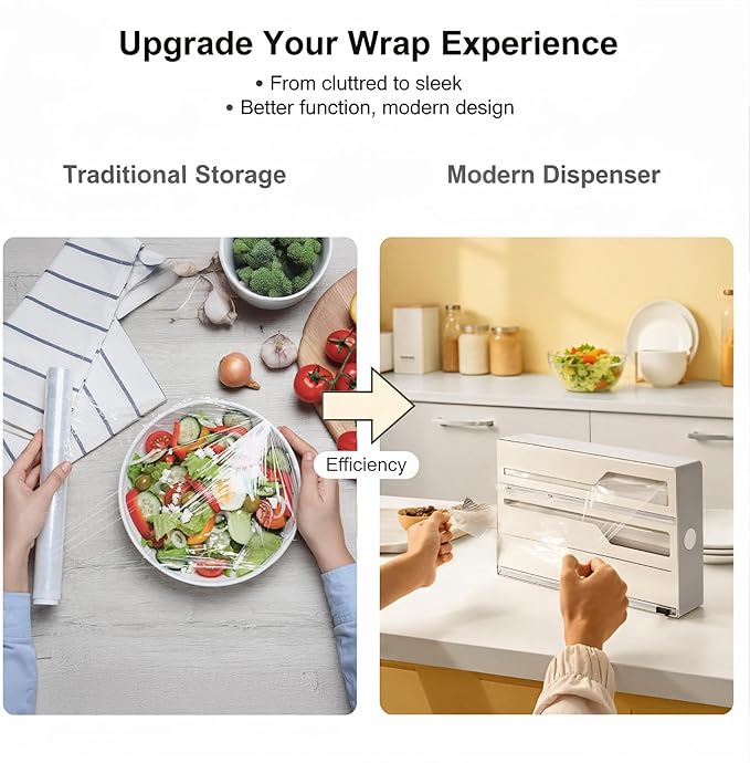 Li & Zhao Plastic Wrap Dispenser with Cutter - 3 in 1 Wrap Organizer with Cutter Foil and Plastic Wrap Organizer Baggie Organizer for Drawer Aluminum Foil Organizer Kitchen Wrap Organizer for 12" Roll
