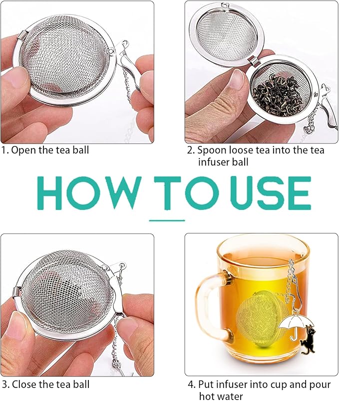 2Pack Tea Infuser with Cute Cat Charm,Premium Stainless Steel Loose Leaf Tea Strainer Tea Steeper Tea Ball Tea Infusers for Loose Tea